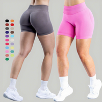 Shorts de yoga sans couture à logo personnalisé pour femme, taille haute, style cycliste, pour le sport et l'entraînement, effet push-up fessier