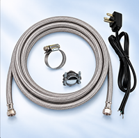 Kit de Instalación para Lavavajillas Eastman de 6 Pies, Línea de Suministro de Acero Inoxidable Trenzado de 3/8 Pulgadas con Conectores de Compresión de 3 Vías en Ángulo