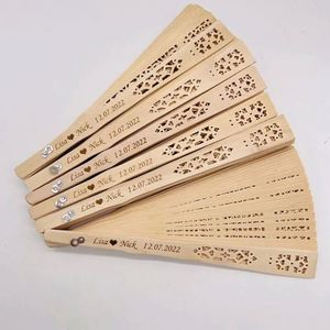 Carved Wood Folding Hand Fans Customized Wedding Party Decor Bridal Shower <b>Gift</b> Custom Logo - Product Image 5