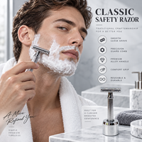 Rasoir de sécurité double tranchant premium pour hommes, classique, manuel, avec support, lames réutilisables en alliage d'acier inoxydable, pour le visage et l'extérieur, OEM