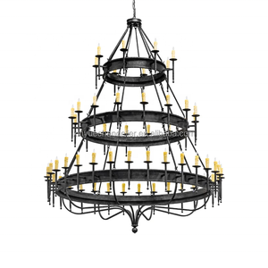 Ampoules de bougie en fer forgé incurvé patiné rustique et vintage faites à la main pour décoration artistique personnalisée Luminaires suspendus Lustre rond - Product Image 1