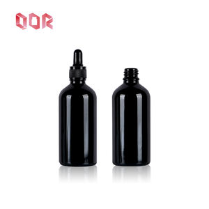 Bouteille en verre en gros pour huile 30ml 50ml Bouteille en verre ronde noire vide pour huile essentielle cosmétique Huile corporelle avec bouchons à vis compte-gouttes - Product Image 2