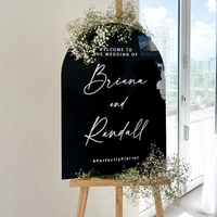 Panneau de bienvenue de luxe pour mariage en acrylique, imprimé UV, personnalisé pour l'entrée de la cérémonie de mariage, tableau blanc givré noir