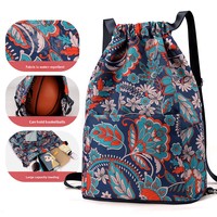 Tas Ransel Serut Bermotif Bunga Denim untuk Wanita-Tas Perjalanan Olahraga Fitness Tahan Air yang Ringan dan Bernapas