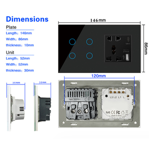 Zigbee 147 akıllı dokunmatik ışıklı anahtar akıllı Tuya anahtarları evrensel soket + USB + C CE sertifikalı Tuya çok çete akıllı anahtar - Product Image 2