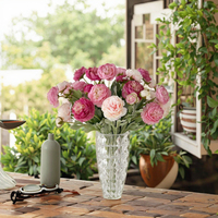 Bunga Sutra Buatan Tangan 3 Kepala Lotus Ranunculus Peony-Dekorasi Hari Ibu & Tahun Baru Imlek