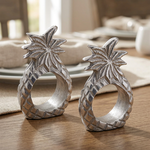 Lot de 2 anneaux de serviette en métal argenté en forme d'ananas, décoration de table pour mariage et repas, thème fruits tropicaux - Product Image 6