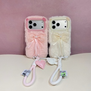 Nouvelle Coque de Téléphone en Peluche avec Nœud Papillon et Perles pour <span class=keywords><strong>iPhone</strong></span> 17 Pro Max, Antichoc, Couverture Intégrale, Coque Souple avec Cordon de Suspension Style Fille - Product Image 6