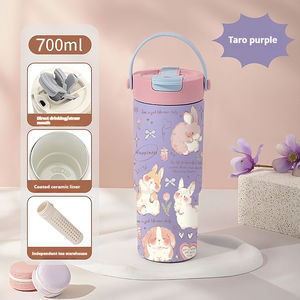 Tasse thermos doublée de céramique de grande valeur pour femmes avec poignée en acier inoxydable Tasse à café et eau glacée froide portable de grande capacité - Product Image 4
