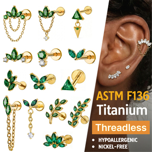 JIAXIN ASTM F136 <span class=keywords><strong>Implant</strong></span> Grade Titanium Zirkoon Tragus Threadless Push <span class=keywords><strong>Pin</strong></span> Labret Stud Helix Oorbellen Body Piercing Sieraden - Product Image 1