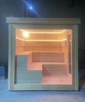 Sauna Moderna de Madera Maciza para Exteriores, 6-8 Personas, Ventana Grande, Cedro Rojo Canadiense, Vestuario para Gimnasio o Villa