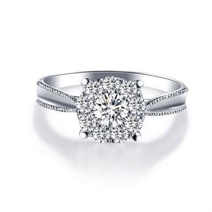 <b>Adjustable</b> Band Micro-Paved <b>Silver</b>-Plated Zircon <b>Ring</b> Open Female Wedding Simulated Moissanite Diamond <b>Ring</b> - Product Image 4