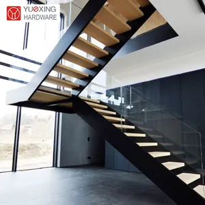 "Customizable Double Plate Beam Staircase - Create Your Dream Staircase Today" wood marble glass steps straight stairs