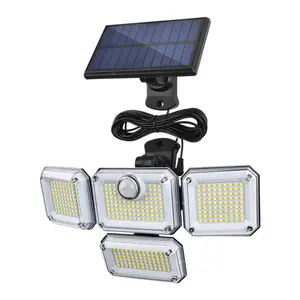 333 LED năng lượng mặt trời đèn tường chia sân con người cảm biến đèn đường không thấm nước ngoài trời tường ánh sáng với 4 quay dẫn