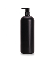 Bouteille ronde en HDPE noir mat de 950 ml pour shampoing, lotion, après-shampoing avec pompe, impression UV personnalisée pour gel douche et soins capillaires