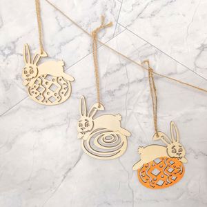 Œuf de Pâques en bois fait main en gros avec corde de chanvre, copeaux de bois gravés en forme de lapin pour décorations de fête, livraison directe - Product Image 4