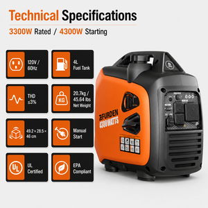 Generador Portátil de Gasolina Efurden EDOG12 de 3.3KW, 4 Tiempos, Monofásico, 120V/230V, 60Hz, Certificado por la EPA, con Arranque Manual - Product Image 1