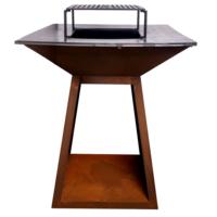 Nouveautés 2026 : Plancha brasero en acier Corten rouillé, facilement assemblable, pour jardin, chauffée au bois, avec gril barbecue pour l'extérieur