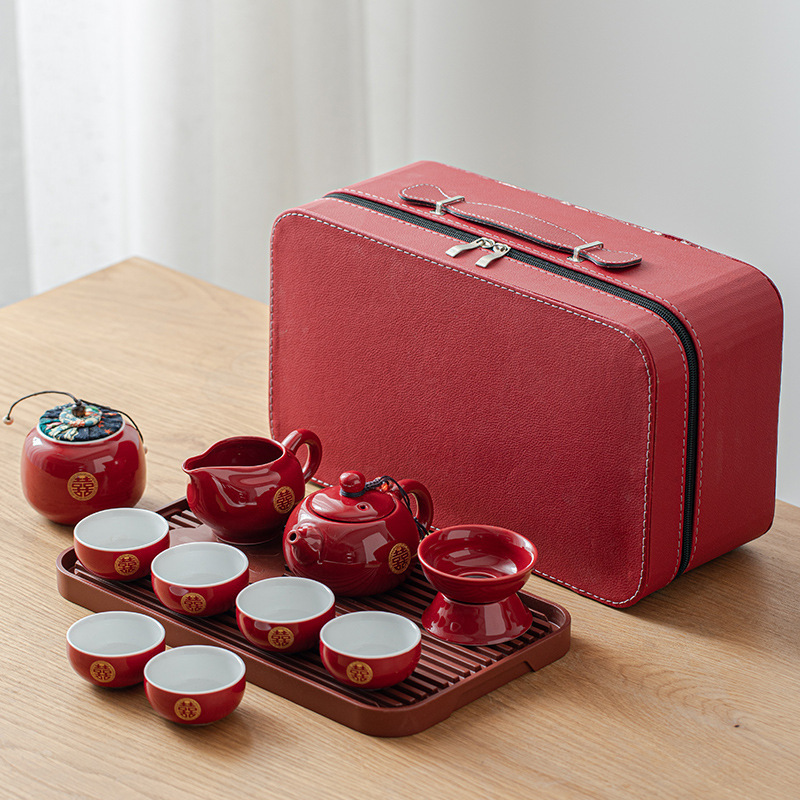 Set da tè da viaggio Xi Shi in ceramica rossa