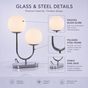 Modern Double Globe Table <b>Lamp</b> Frosted Glass Shade Polished Steel Bedside Desk <b>Lamp</b> OEM ODM Lighting Factory - Product Image 5