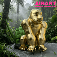 Gorille gonflable géant King Kong doré brillant sur mesure, accessoire de scène gonflable de gorille de la jungle avec fond de plantes vertes
