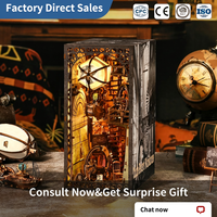 PeteUncle DIY Eco-friendly Handmade Luxury Book Nook 3D Wooden Puzzle Miniature House Model Kit LED Light Bookshelf Decoration
