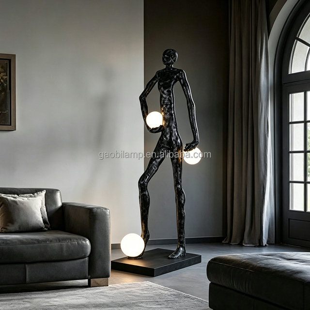 Human Sculpture Floor Lamp Figure Standing Light 3 Light Bulb Floor Light for Living Room Hotel Lobby Decorative Art Floor Lamp