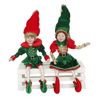 2 조각 구부릴 수있는 팔 & 다리 크리스마스 엘프 입상 인형 매달려 장식 빨간색과 녹색 선반 크리스마스 엘프