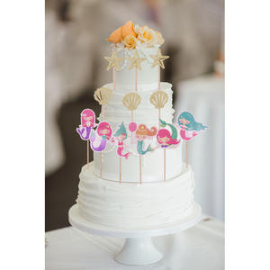 Décorations de gâteaux sirène écologiques en papier et bois EASTERN avec pics à cocktail pour les fêtes de Noël et de remise de diplômes - Product Image 4