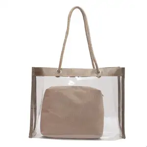 Bolso de lona transparente de PVC transparente para hombro, bolso de compras de PVC Hobos, 39*12*30 cm con logotipo, cremallera, bolso de mano de playa de PVC