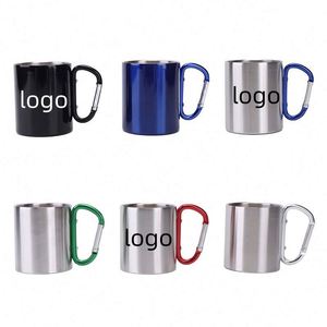 Mug de camping portable et durable en acier inoxydable de 300 ml (10 oz) avec poignée mousqueton et logo personnalisé pour l'entraînement et le team building en extérieur - Product Image 1