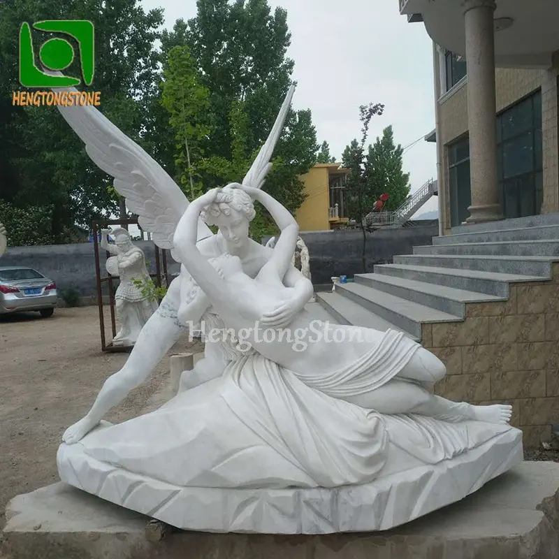 Branco mármore clássico jardim figura amor deus estátua