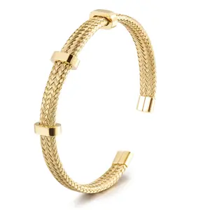 2023 grosir gelang baja tahan karat kustom perhiasan kabel manset permanen untuk wanita hadiah emas
