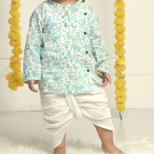 Ensemble Kurta Dhoti en coton imprimé pour bébés garçons, tenue ethnique traditionnelle, vêtements de fête, mariage, tenue confortable pour enfants - Product Image 1