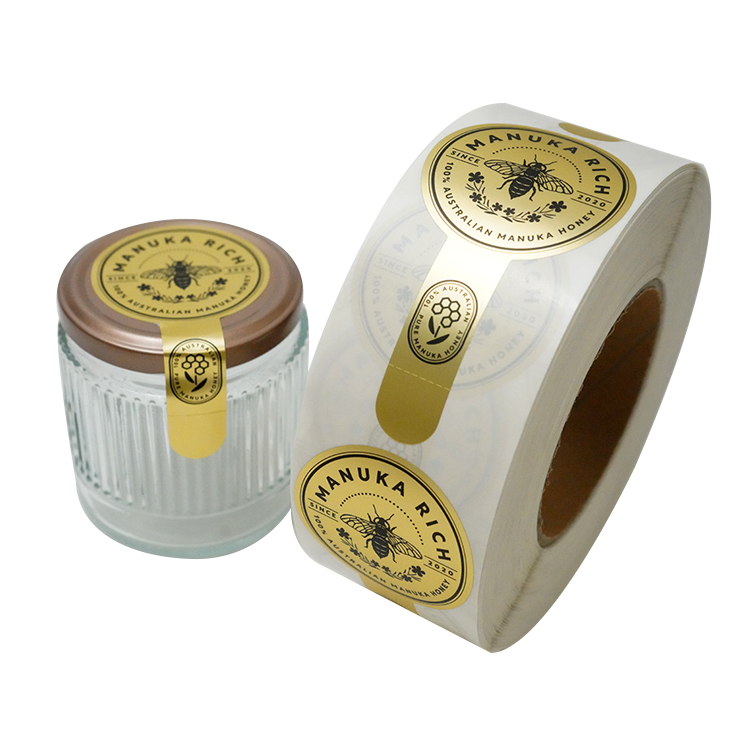 Custom Shape Food Label For Packaging Honey Jar Seal Label Aluminum Foil Sticker With Tear Line