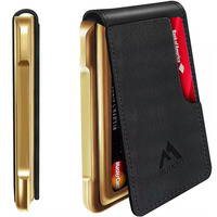 Porte-cartes de crédit et porte-monnaie, en aluminium + cuir véritable, design multi-emplacements pour cartes, avec protection RFID sécurisée