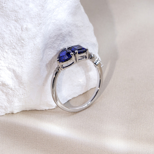 Messi Jewelry MSR-1805 <b>925</b> <b>Silver</b> Emreald Pear Cut May Birshstone Blue Sapphire Fashion <b>Ring</b> Claw Setting Two Stone <b>Ring</b> - Product Image 4