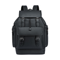 Ransel Tekstur PU Uniseks yang Dapat Diperluas, Desain Tali Serut Vintage untuk Pria Wanita, Perjalanan Sehari-hari