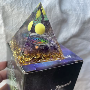 Wholesale Resin Crafts 5cm 6cm <strong>Amethyst</strong> Sphere Pyramid Crystal Gravel Orgonite Energy Healing Reiki Decor Ornaments Laser - Product Image 4