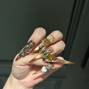 Ensemble de 10 faux ongles faits à la main, style français personnalisé, de haute qualité, réutilisables, en matériau ABS, pour application sur les doigts - Product Image 6