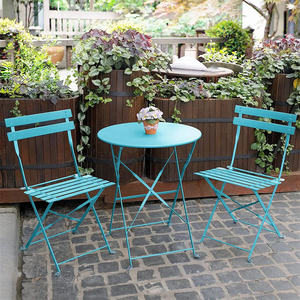 Set da Tè da Giardino e Patio Multicolore con Telaio in Acciaio, Tavolo e Sedie Pieghevoli per Esterni, 3 Pezzi - Product Image 1