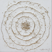 Arte Mural Moderno y Elegante, Pintura en Lienzo con Patrón Circular Abstracto Minimalista en Dorado y Blanco, Pintura al Óleo de Naturaleza Muerta Moderna