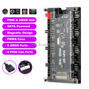 <span class=keywords><strong>PWM</strong></span> & ARGB LED Controller <span class=keywords><strong>Hub</strong></span> 8 Ports 12V <span class=keywords><strong>4Pin</strong></span> Fan & 5V 3Pin AURA Wireless IR Remote Adapter PMMA Case and Magnetic Standoff - Product Image 3