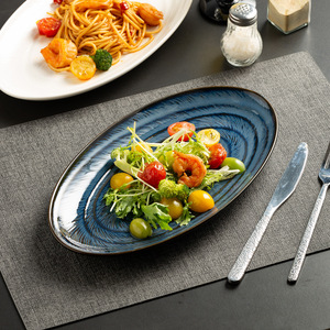 Plato Ovalado de Cerámica Texturizada <span class=keywords><strong>con</strong></span> Acabado Glaseado Vintage para Servir Carne Asada, Ensaladas y Comida Diaria en el Hogar y Hotel, Ideal para Arreglos de Mesa - Product Image 3