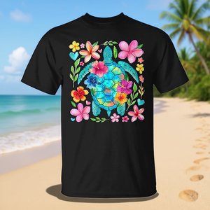 T-shirt bohème à motif floral de tortue, design animaux marins, sauvez la tortue de mer - Product Image 3