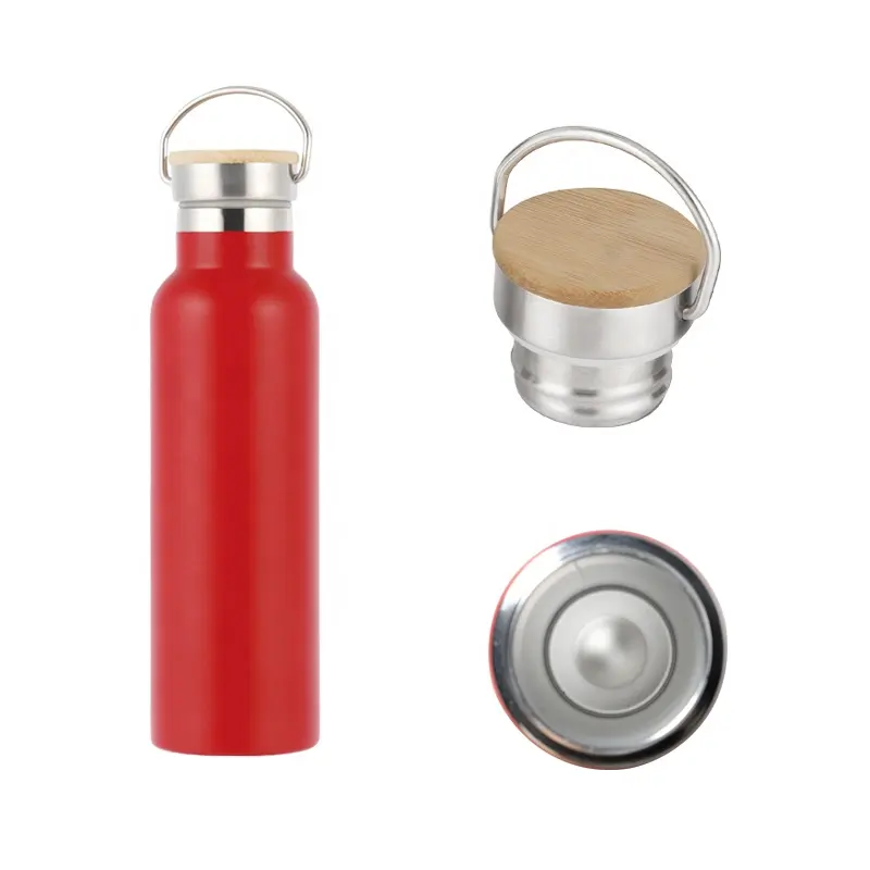 600ml Wholesale Eco-friendly Double Wall 18/8 Stainless Steel Thermo Sports Water Bottle with Bamboo Stainless Steel Lid