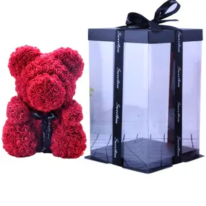 Venta al por mayor 25cm 40cm Día de San Valentín para siempre Flor artificial Oso rosa de peluche con caja de regalo Oso rosa de espuma y Coffret Cadeau