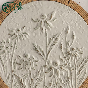 Floral Relief <b>Wall</b> Hanging Circular Retro White Home <b>Decor</b> Entryway - Product Image 3