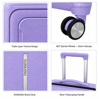Ensemble de 3 valises rigides en PP personnalisées et durables, 20, 24 et 28 pouces, violet lavande, design encastré, pour voyage, OEM