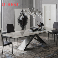 Table à manger créative et originale en acier inoxydable, style moderne et minimaliste, combinaison table et chaises en marbre pour maison d'hôtes